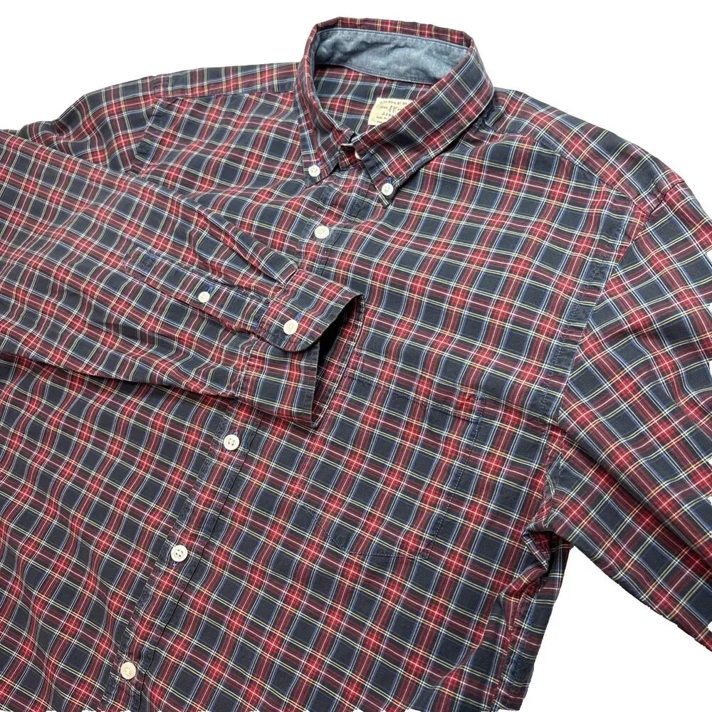 J Crew Mens Medium 15-15 1/2 Plaid Button Down Shirt Red Blue Cotton Y2K Holiday